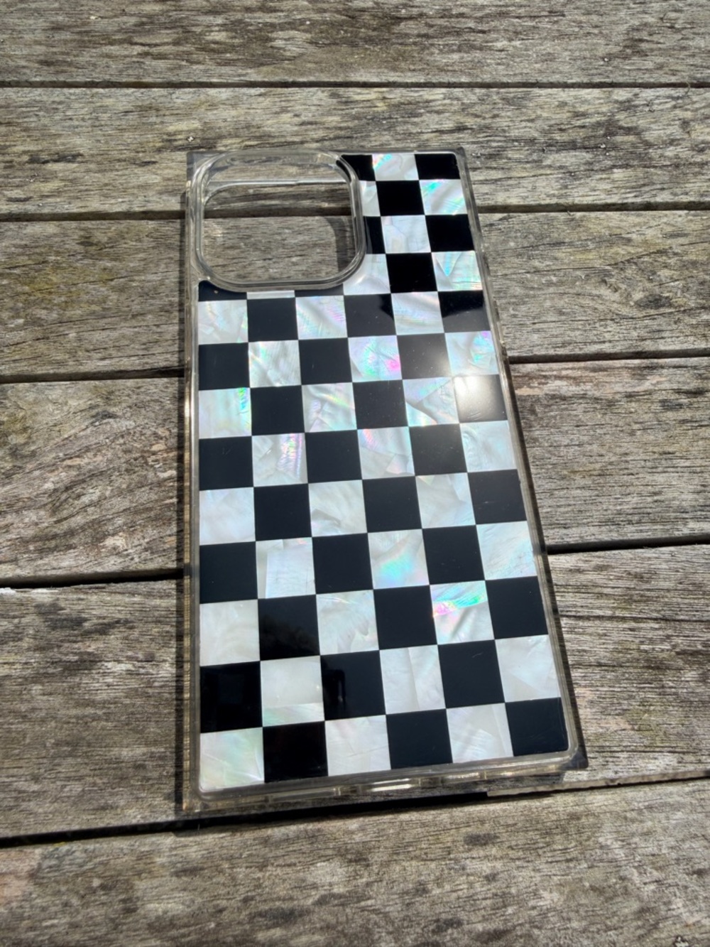 Flaunt Mother of Pearl 15 Pro Max Checkerboard Phone Case - Black and White